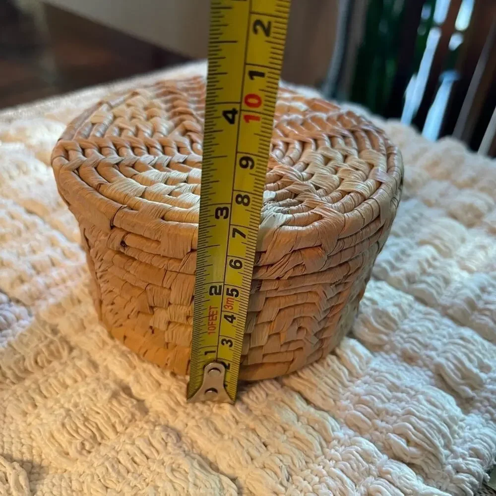 Small weaved covered boho Basket vintage